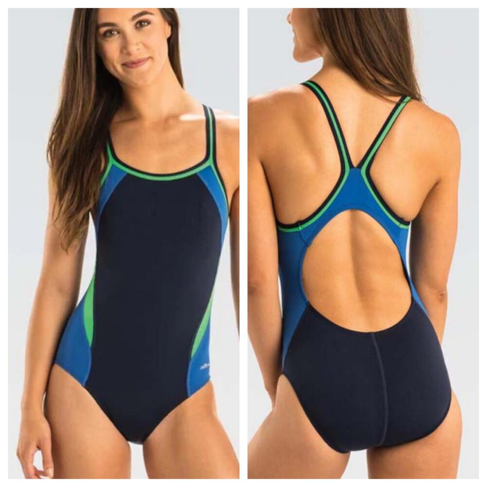 Dolphin Women's Reliance Navy/Blue/Green Color-Block DBX Back size 38 NWT
